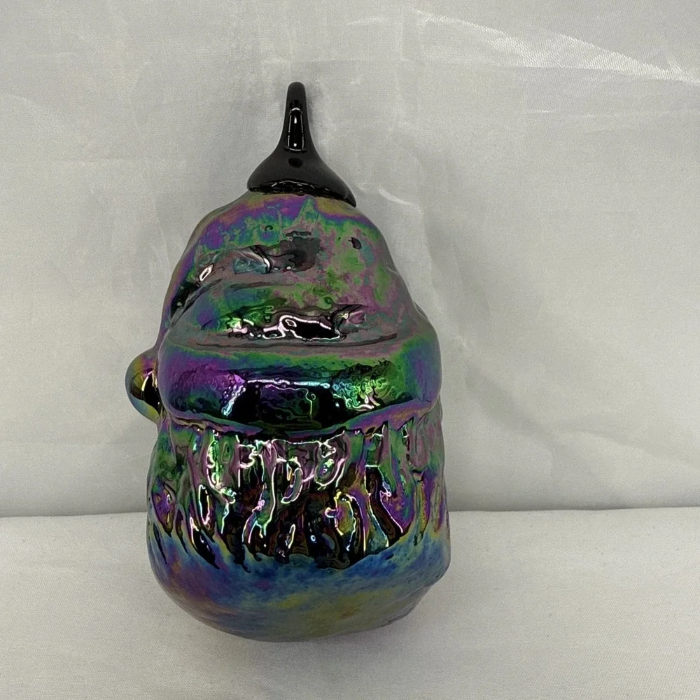 Iridescent Carnival Glass Santa Claus Head Christmas Ornament Heavy 4.5